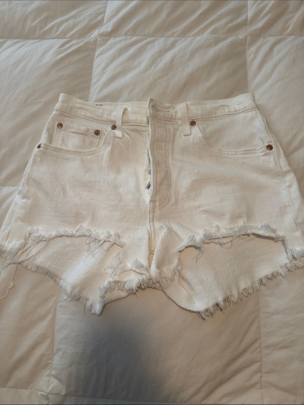 Levi's White Distressed Cutoff Denim Shorts